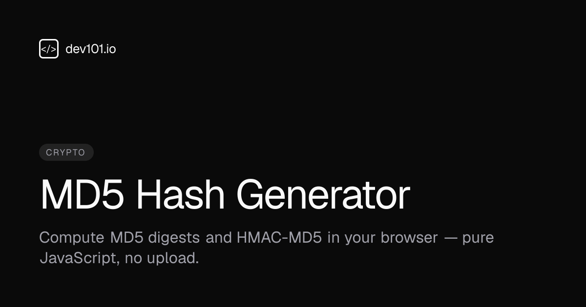 MD5 Hash Generator · dev101.io